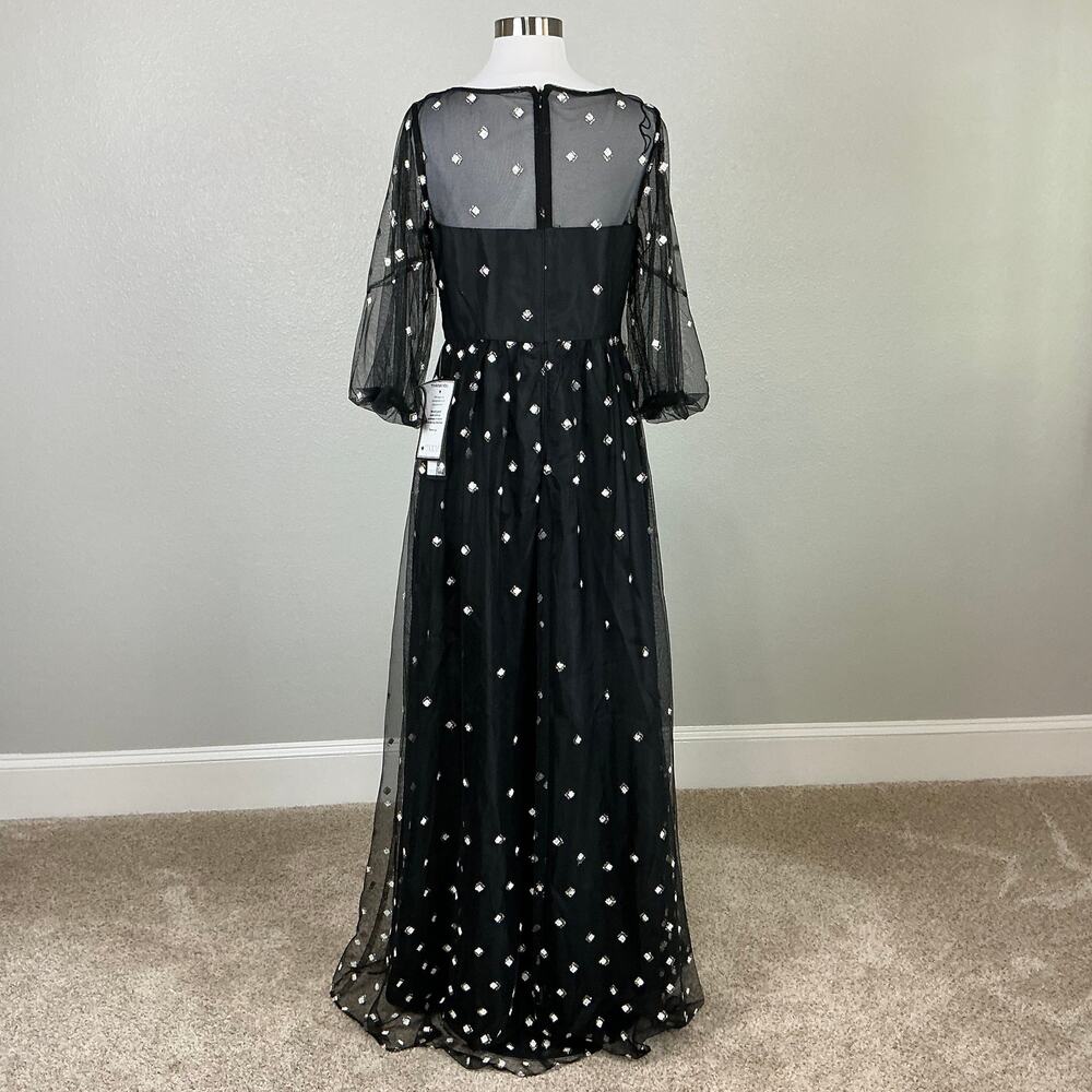 Adrianna Papell Glitter Dot Fit and Flare Evening Gown Black/Gold Size 6 Dress - Picture 7 of 12